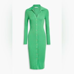 Alice + Olivia green "Alcina" ribbed-knit button-front midi Long sleeve dress